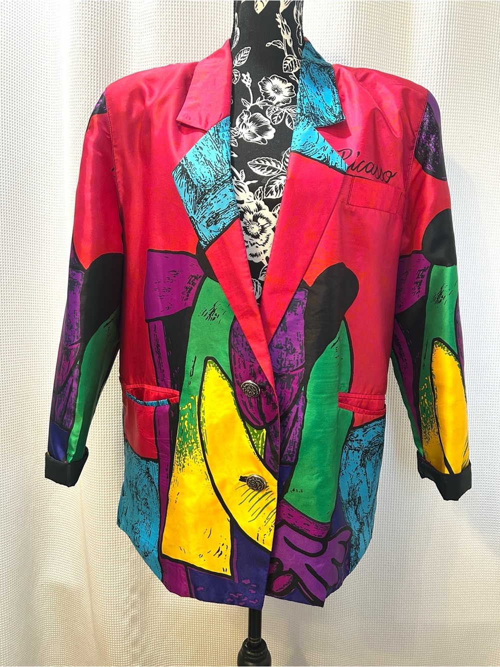 Vintage 80s Picasso Rainbow Blazer Jacket Wearable Art Oversized Women OS